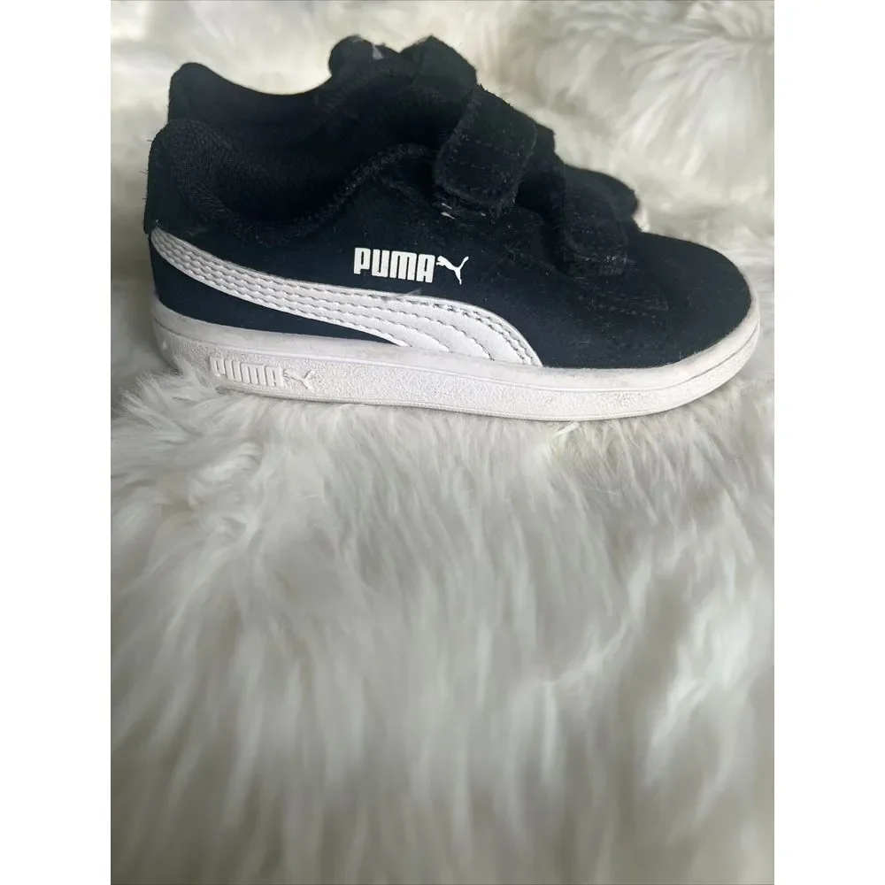 Puma Smash V2 Hook & Loop Sneaker Low Suede Upper Toddler Size 6 Black‎ Shoe